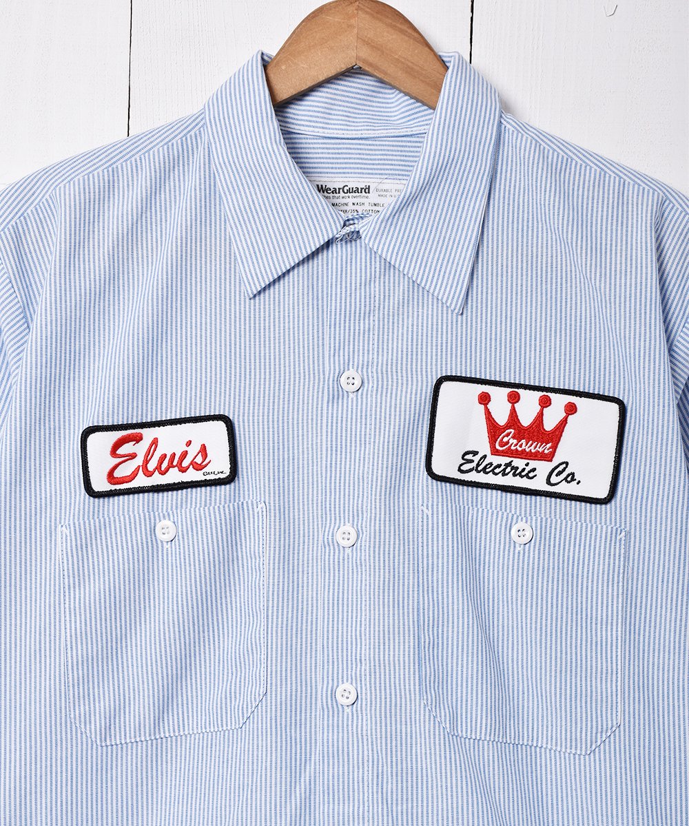 アメリカ製 ストライプ柄 半袖 ワークシャツ - 古着のネット通販サイト