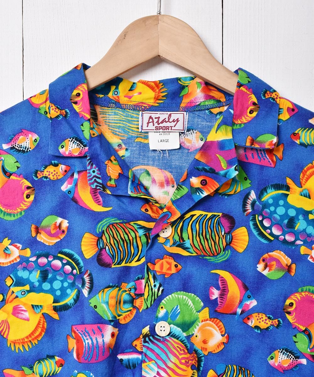 アメリカ製 魚柄 オープンカラー 半袖シャツ - 古着屋 アメリカ製 魚柄 オープンカラー 半袖シャツ - 古着屋
