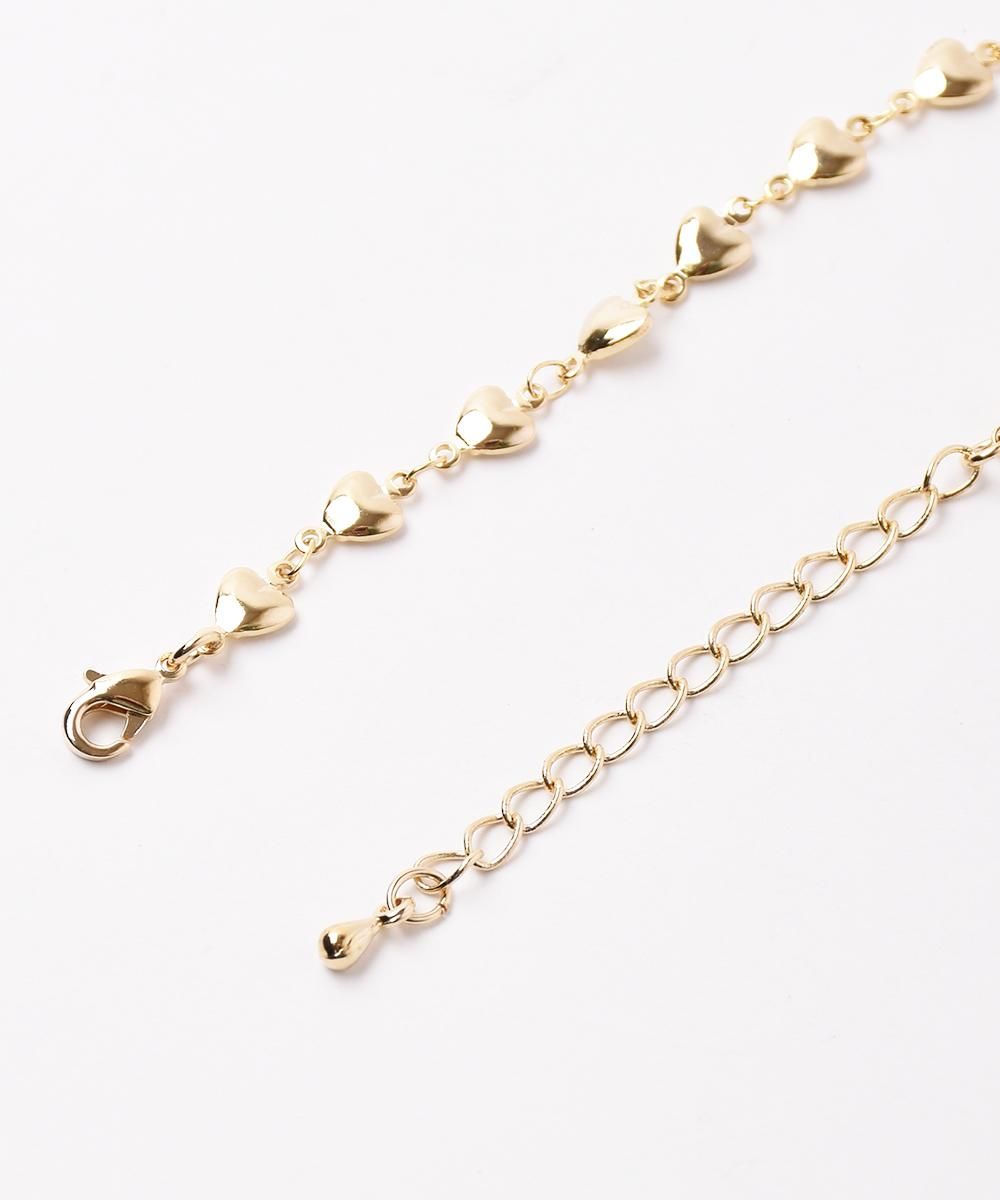 21+3cm】大人可愛いハートと琥珀のチェーンタイプブレスレット