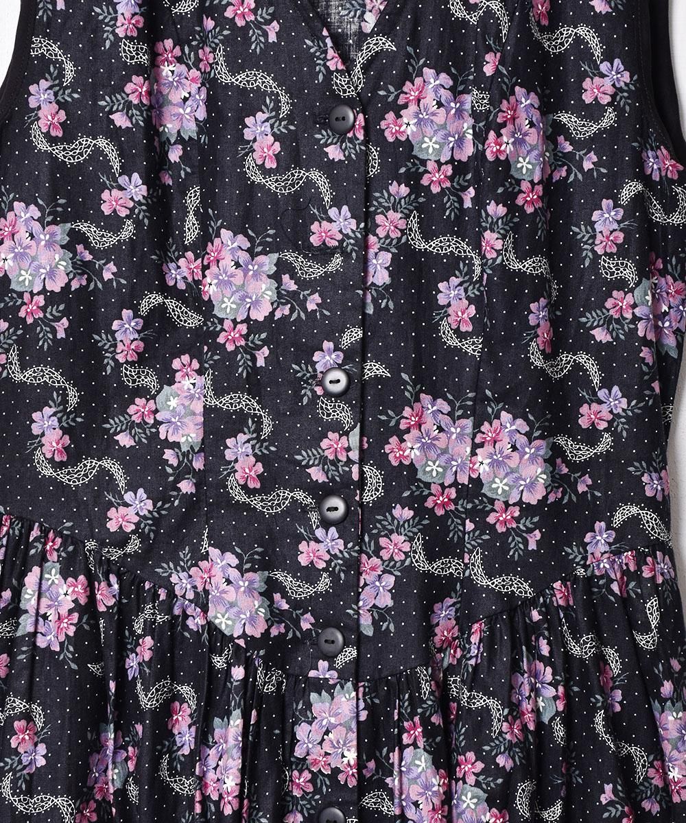 GUNNE SAX ピンドット×花柄 スリーブレスワンピース - 古着屋