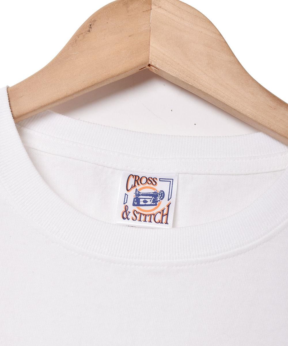 2色展開】ワンポイント キャット 刺繍 Tシャツ ホワイト - 古着