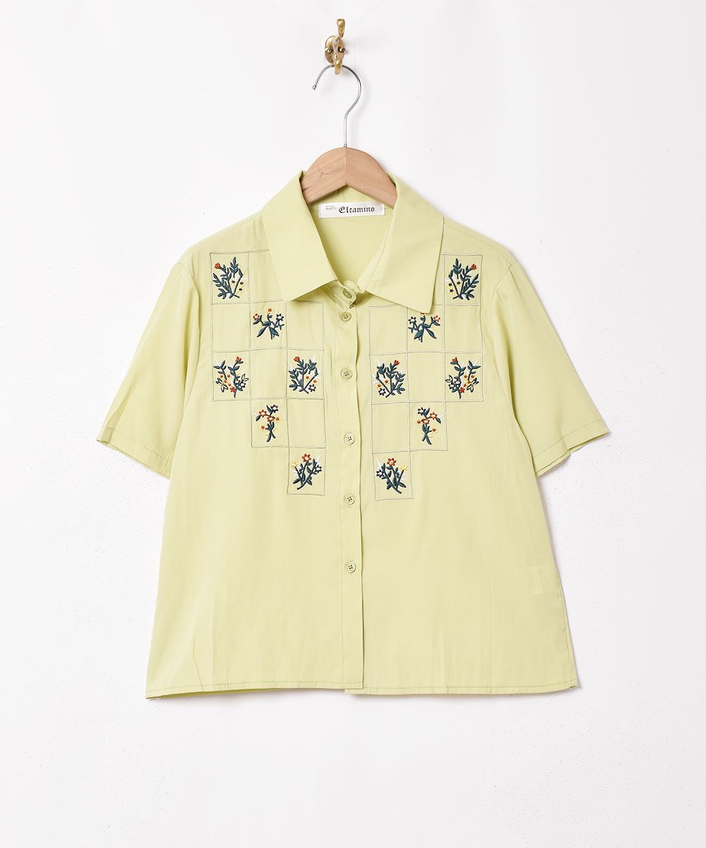 古着 【2色展開】「Elcamino」刺繍入り 半袖シャツ グリーン 古着 ネット 通販 古着屋グレープフルーツムーン