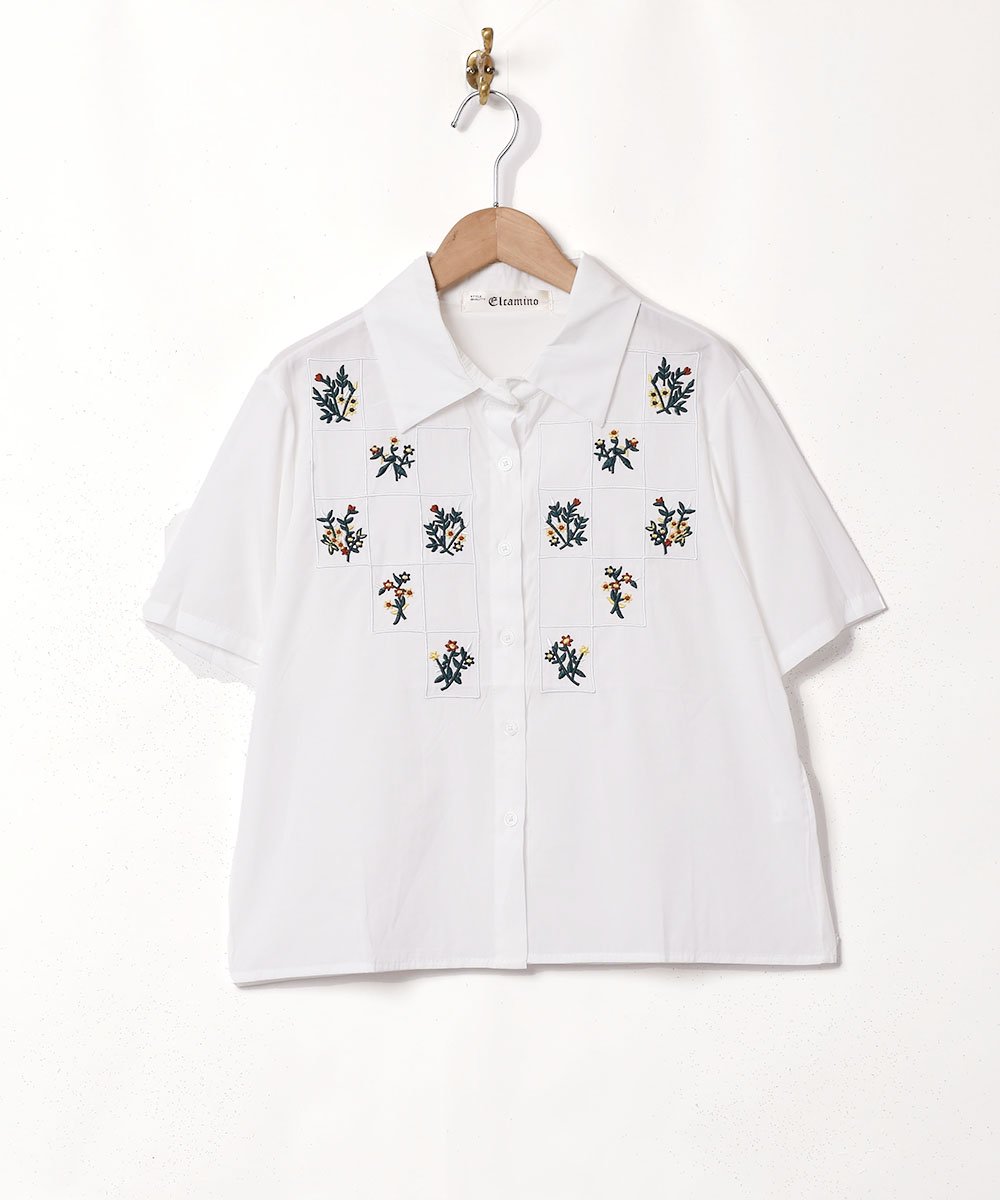 【2色展開】「Elcamino」刺繍入り 半袖シャツ グリーンサムネイル