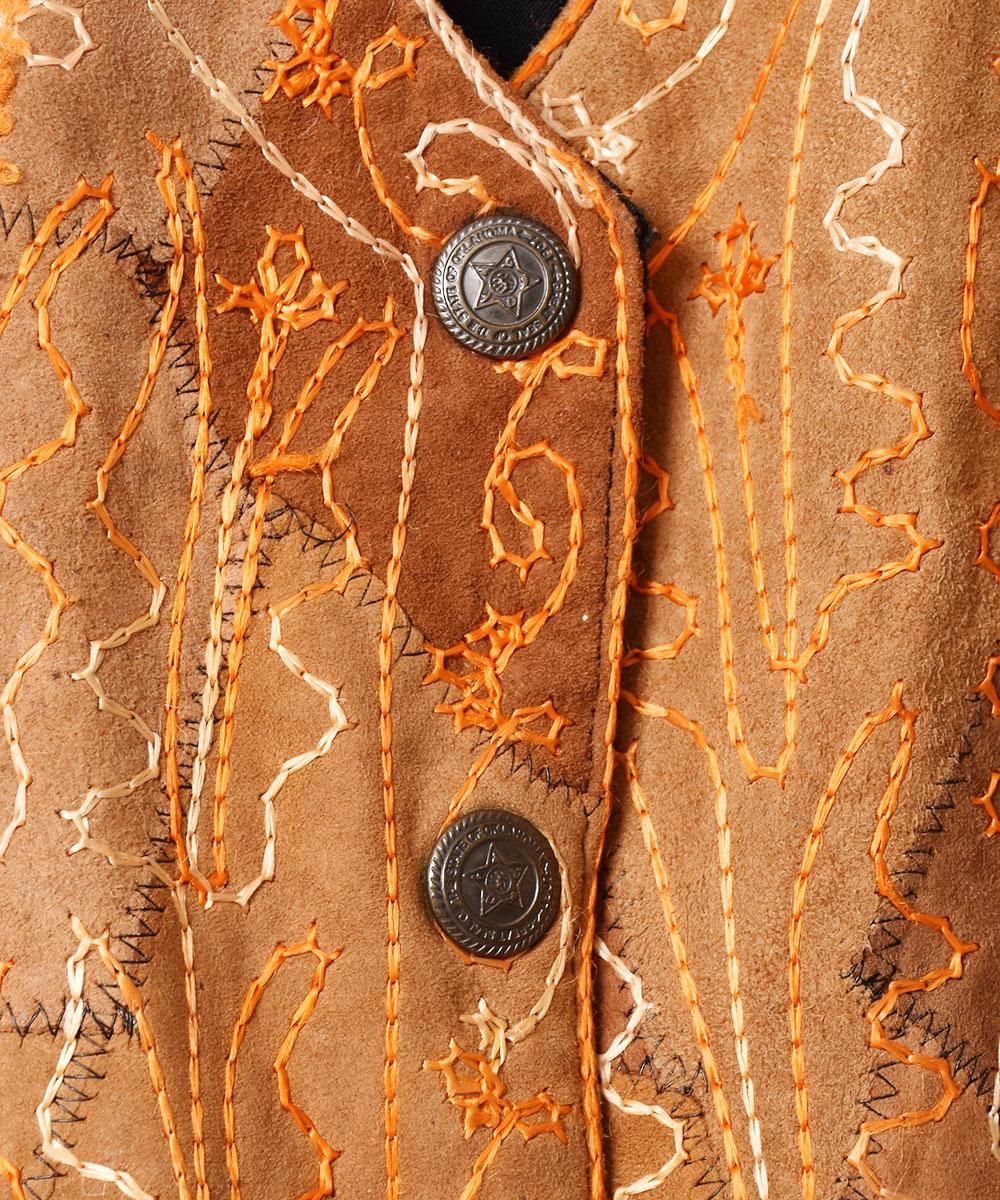 刺繍 パッチワークレザーベスト - 古着屋グレープフルーツ 刺繍 パッチワークレザーベスト - 古着屋グレープフルーツ