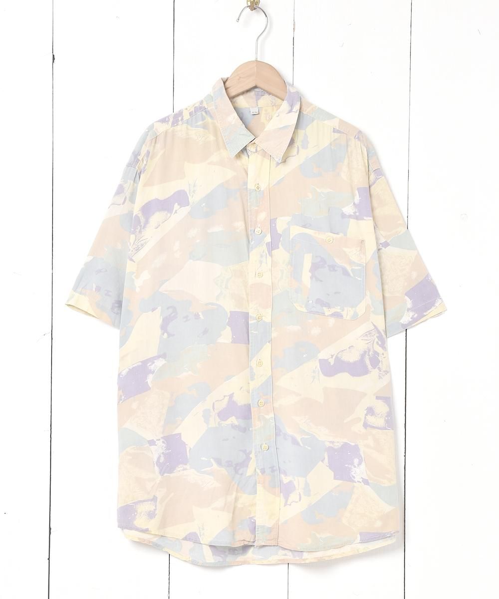 【50-60s Special vintage】半袖シャツ　編み込み　古着 50年代 50s ヴィンテージ ビンテージ 5部袖 総柄 花柄 半袖