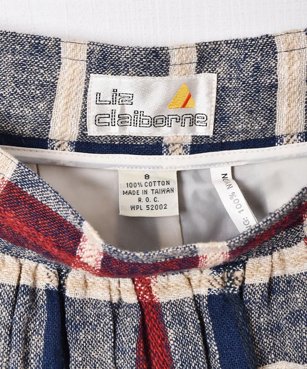アメリカ製 liz claiborne サイドボタンチェックスカート - 古着