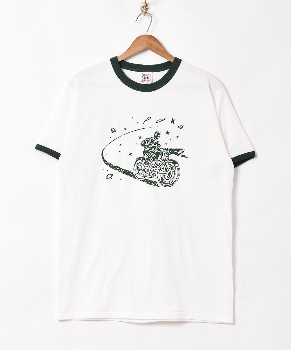 2色展開】バイクプリント リンガーTシャツ ネイビー - 古着のネット ...