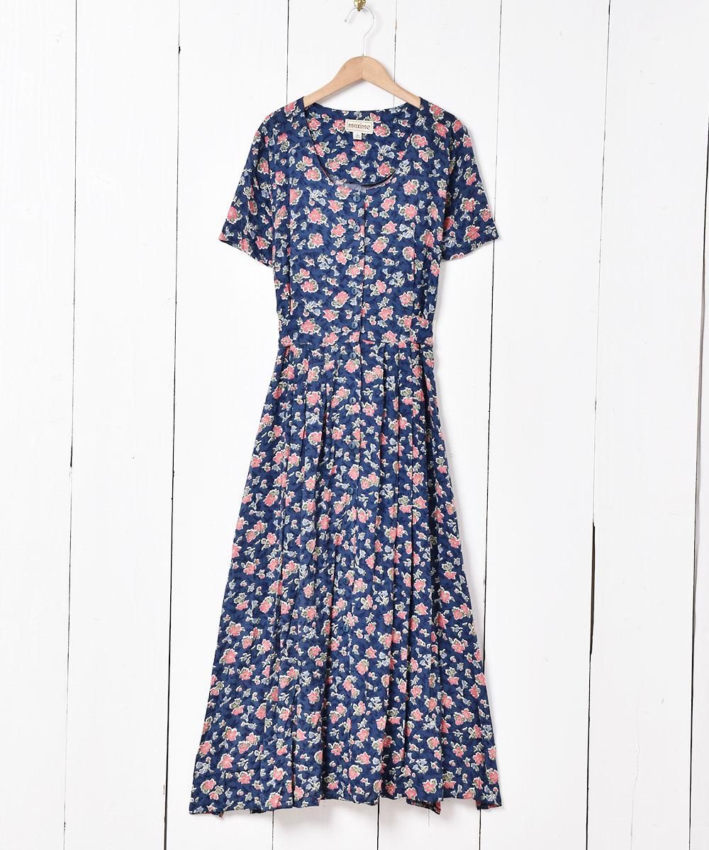 花柄 フロントボタン 半袖ワンピース - 古着屋グレープフルーツ 花柄 フロントボタン 半袖ワンピース - 古着屋グレープフルーツ