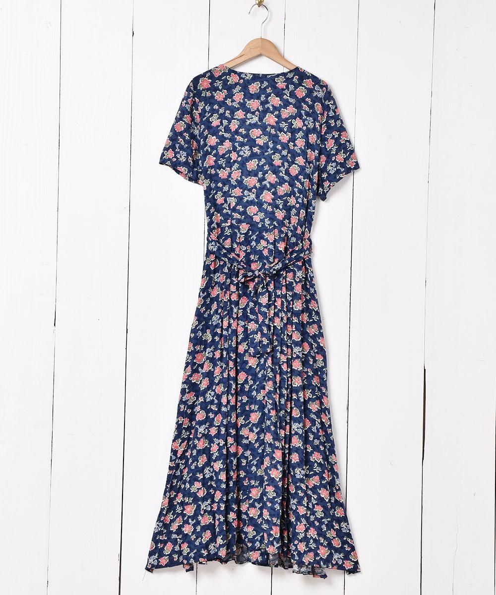 花柄 フロントボタン 半袖ワンピース - 古着屋グレープフルーツ 花柄 フロントボタン 半袖ワンピース - 古着屋グレープフルーツ
