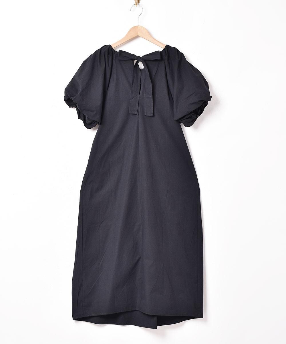 美品 vintage シャツワンピース ボリューム袖 古着 ブラック ブルー