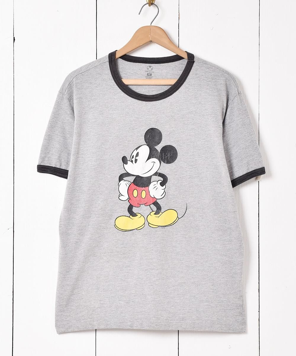 ミッキーマウスプリント リンガーTシャツ - 古着屋 ミッキーマウスプリント リンガーTシャツ - 古着屋