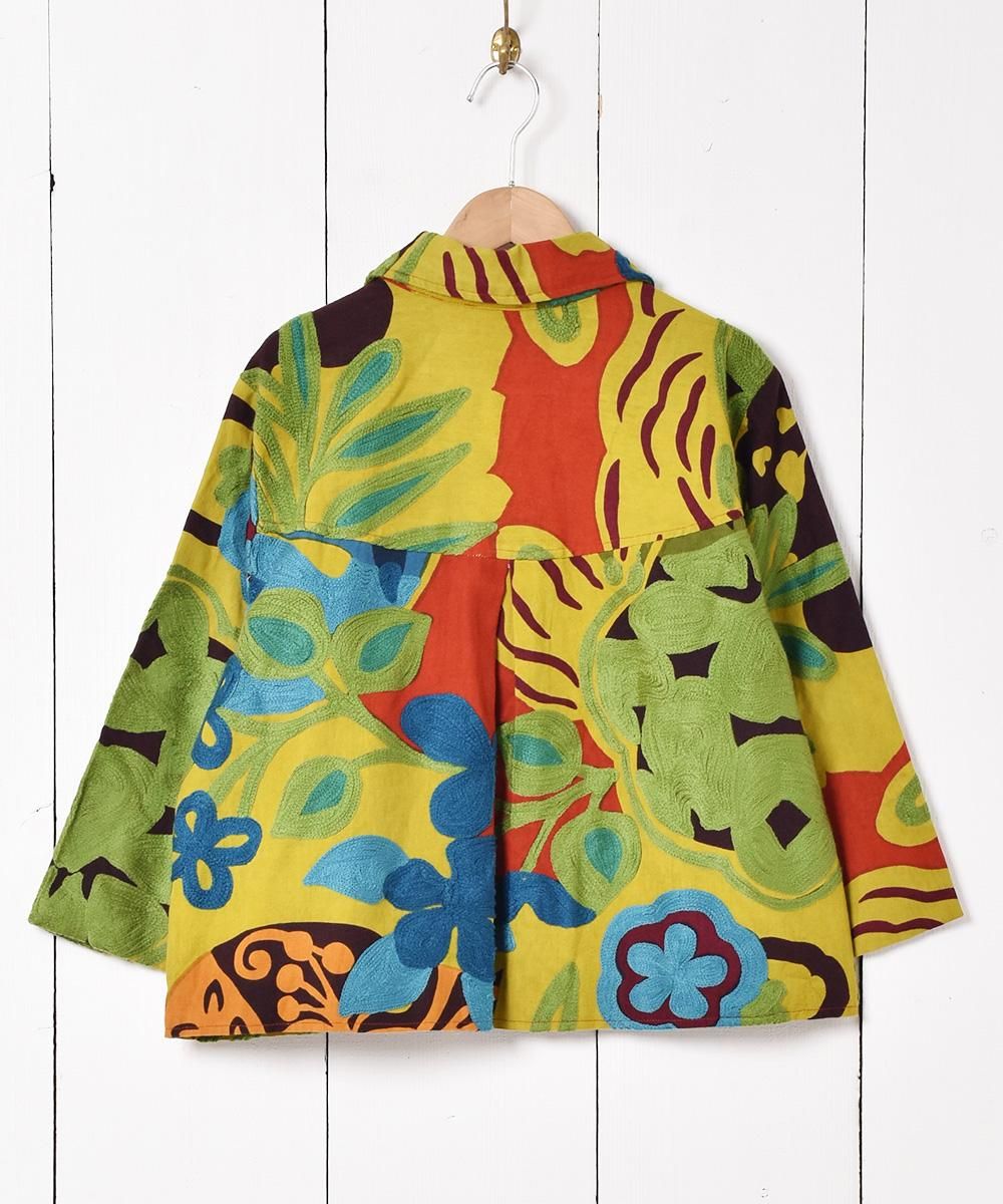 マルチカラー 刺繍 総柄ジャケット - 古着屋グレープフルーツ