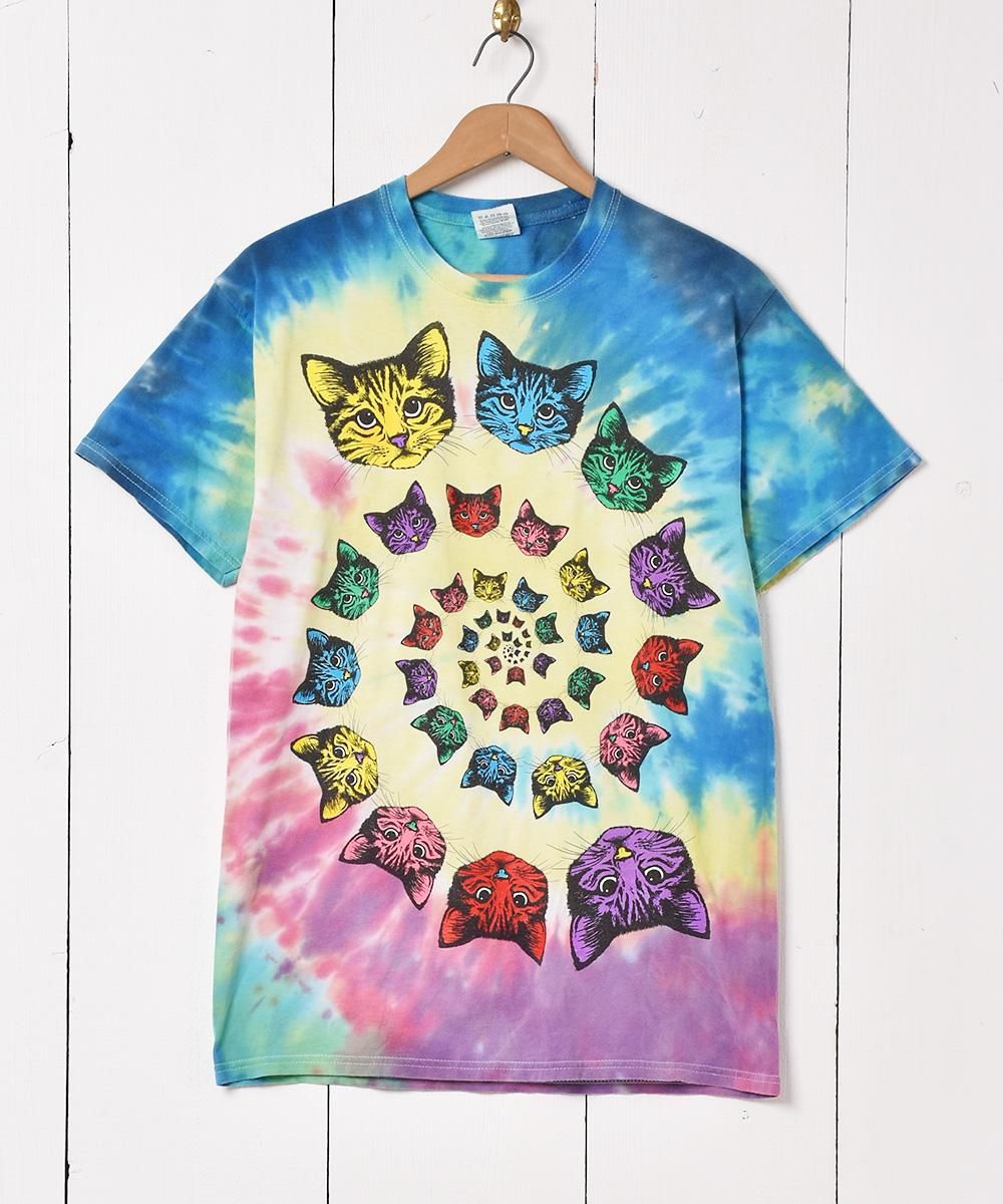 タイダイ キャットプリント Tシャツ - 古着屋グレープフルーツ