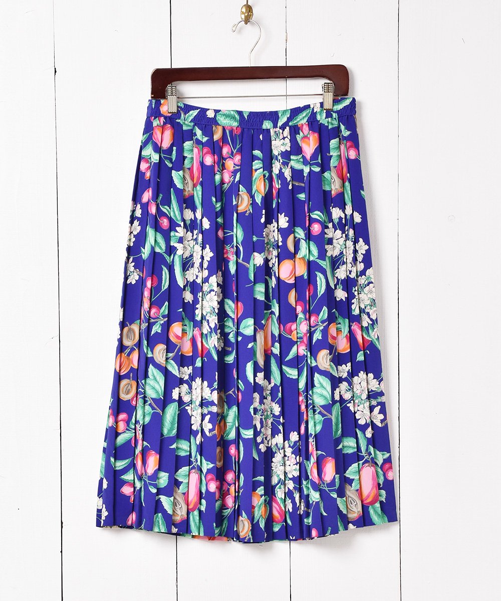 花×フルーツ柄 プリーツスカート - 古着のネット通販サイト 古着屋