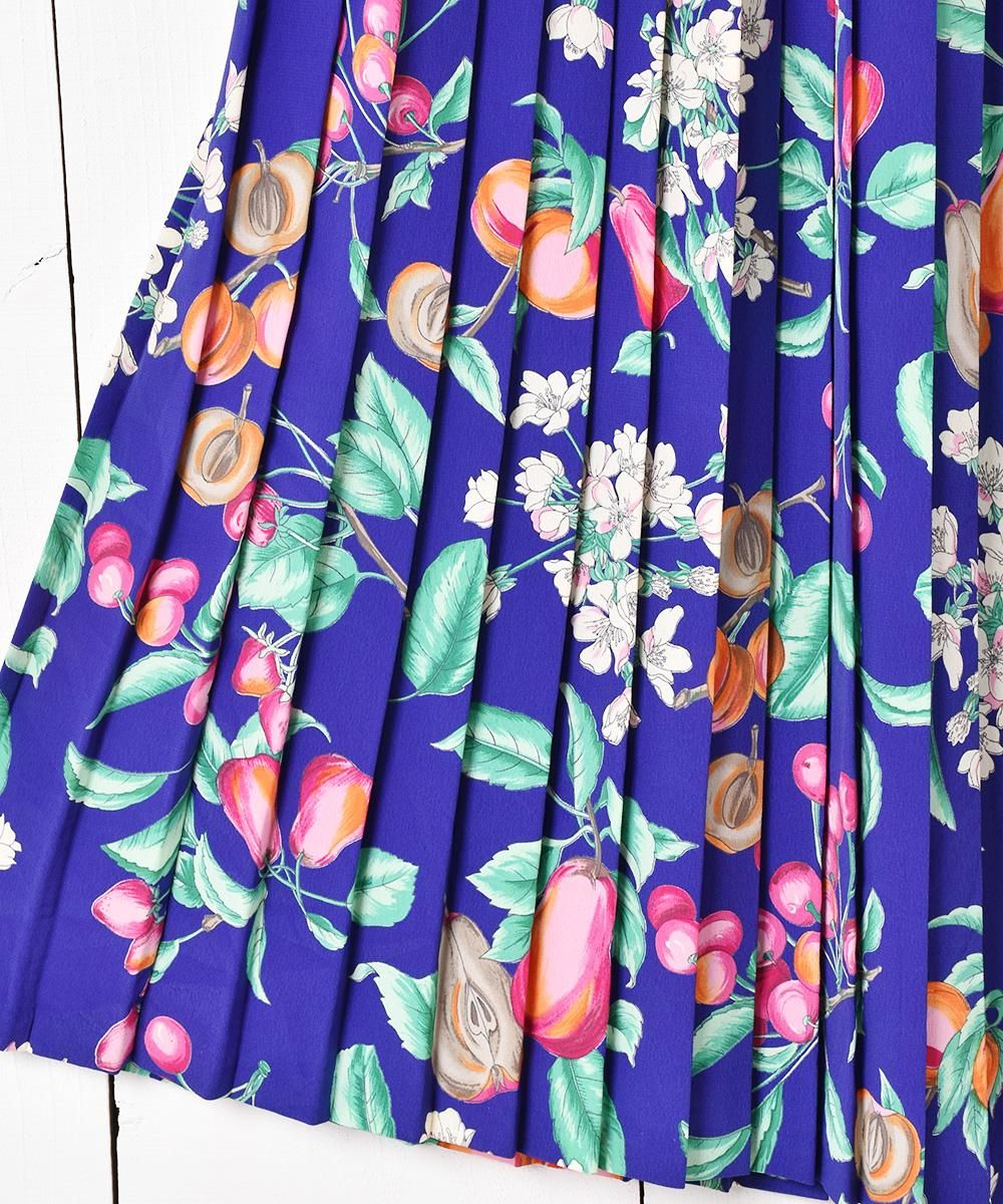 花×フルーツ柄 プリーツスカート - 古着屋グレープフルーツ 花×フルーツ柄 プリーツスカート - 古着屋グレープフルーツ