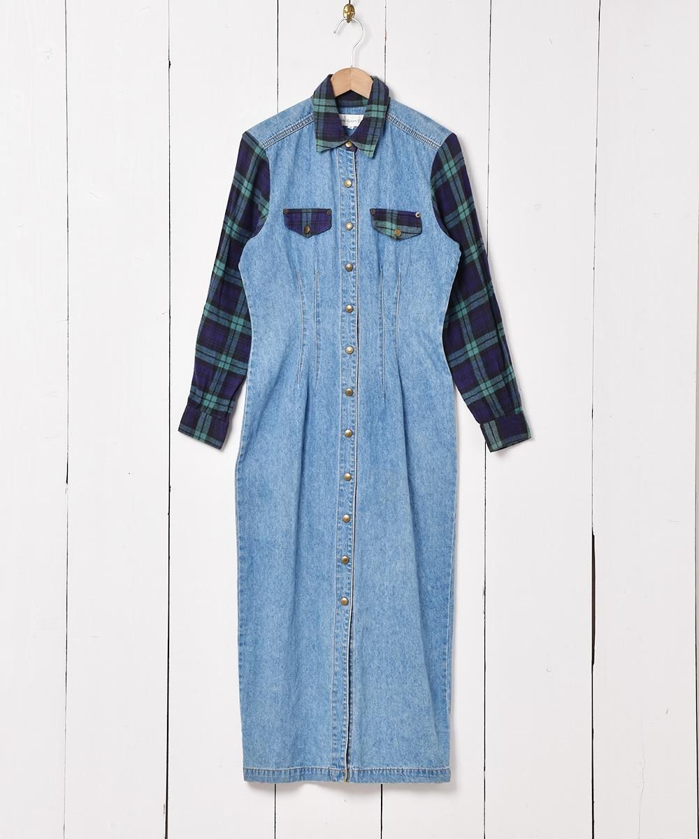 Sosandar デニムワンピース ボタンフロント フロントボタン デニムワンピース - 古着屋グレープフルーツ