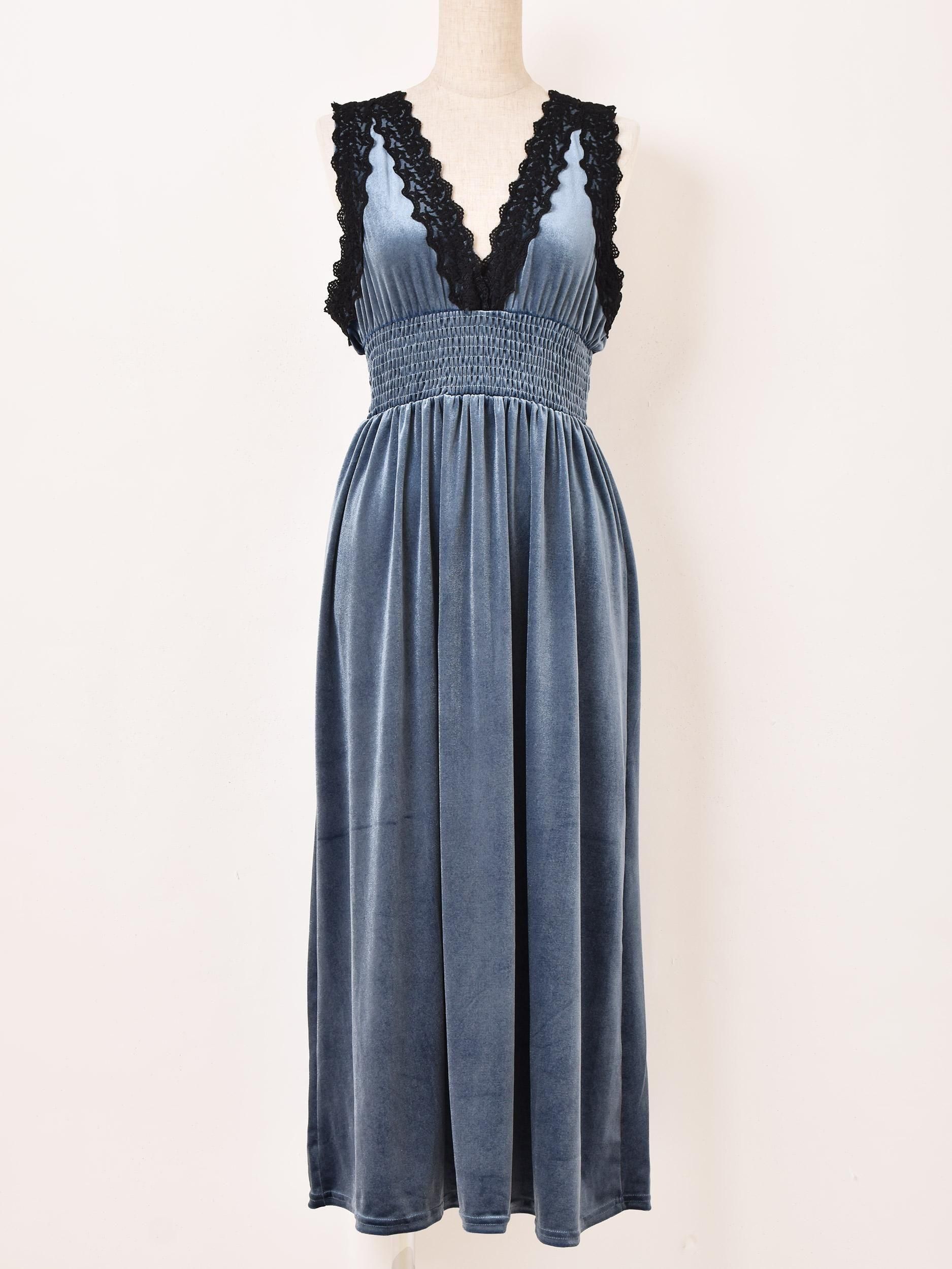 5色展開】「Meridian」スリーブレス レースベロアワンピース ブラック