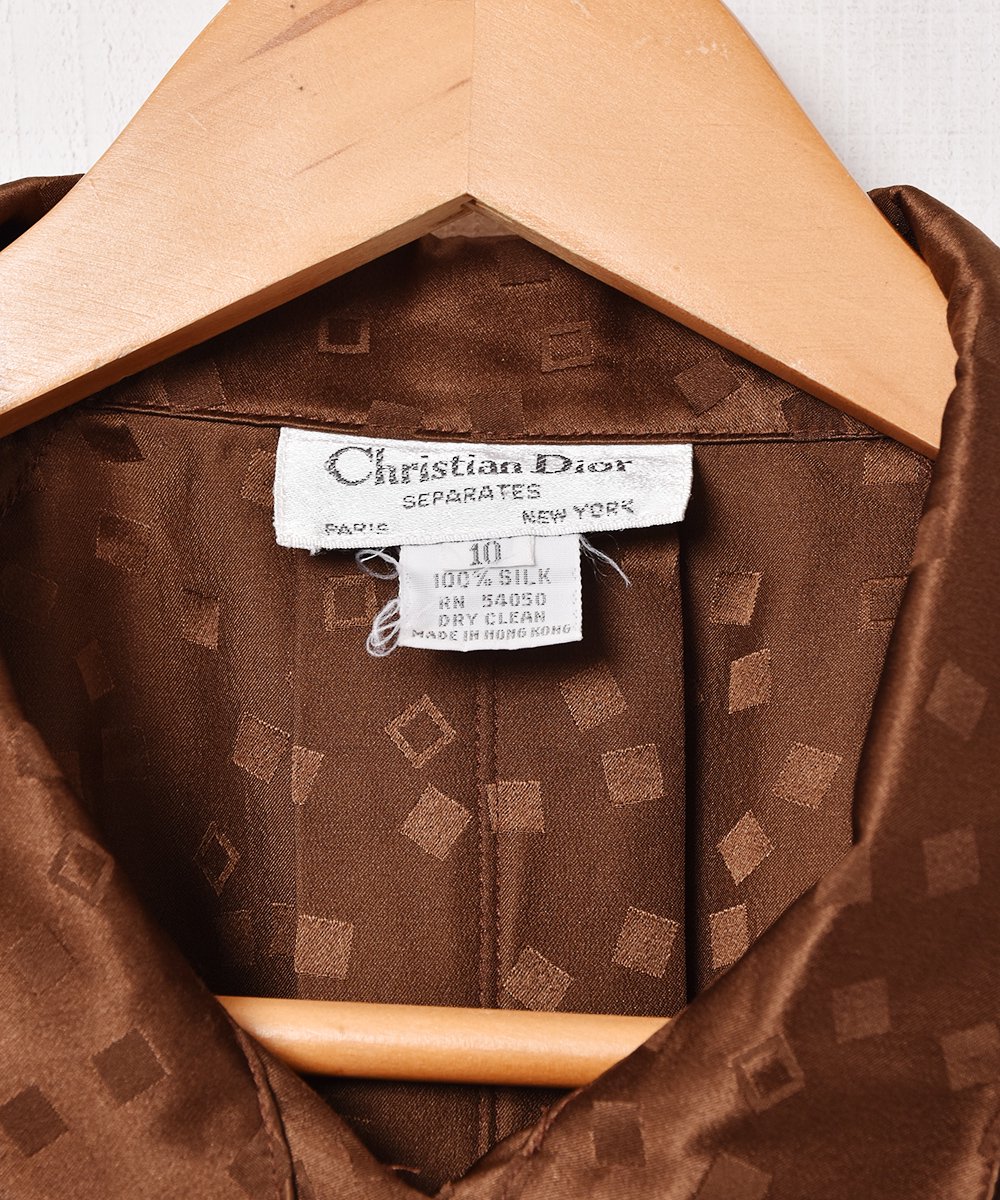 Christian Dior シルク100％ デザインシャツ カーキブラウン