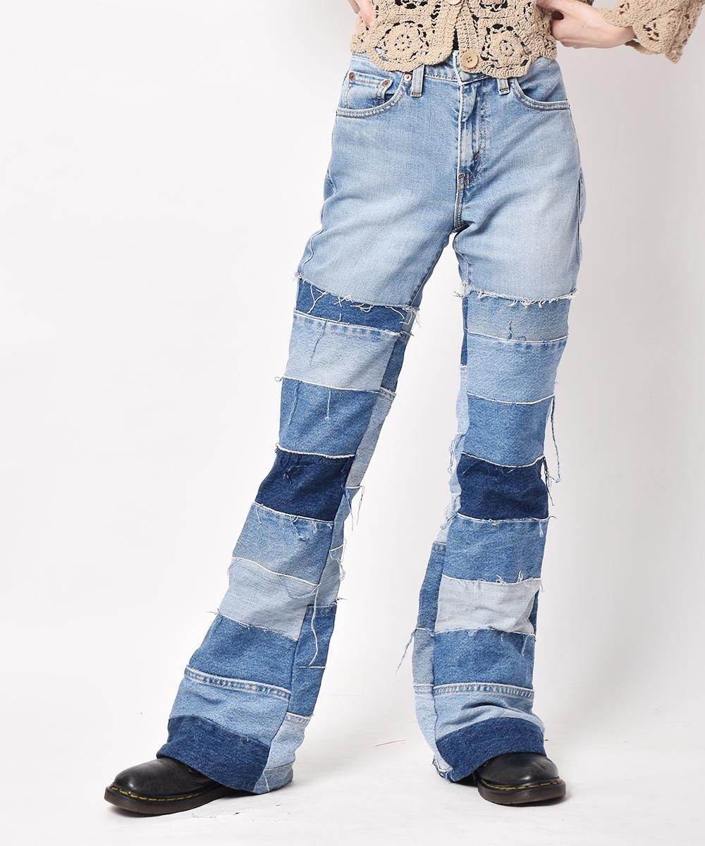リメイク フレアデニムパンツ W30 - 古着屋グレープフルーツ