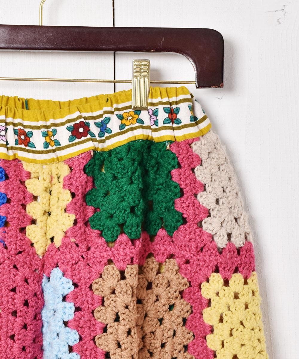 ヴィンテージ 未使用 トレンドのグラニースクエア編みパンツ-