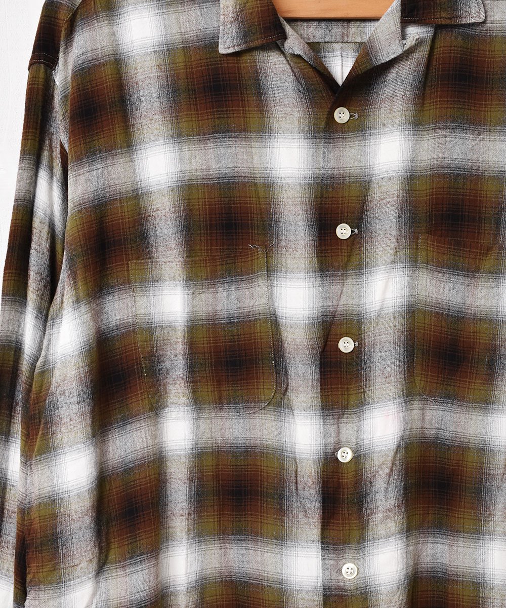 50's オンブレチェック オープンカラー 長袖シャツ - 古着のネット通販