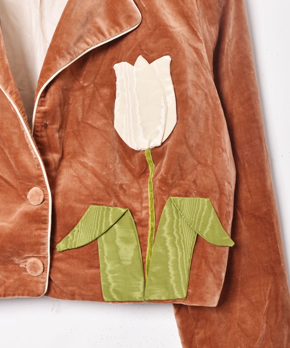 チューリップ 装飾 ベロア ショートジャケット - 古着のネット通販