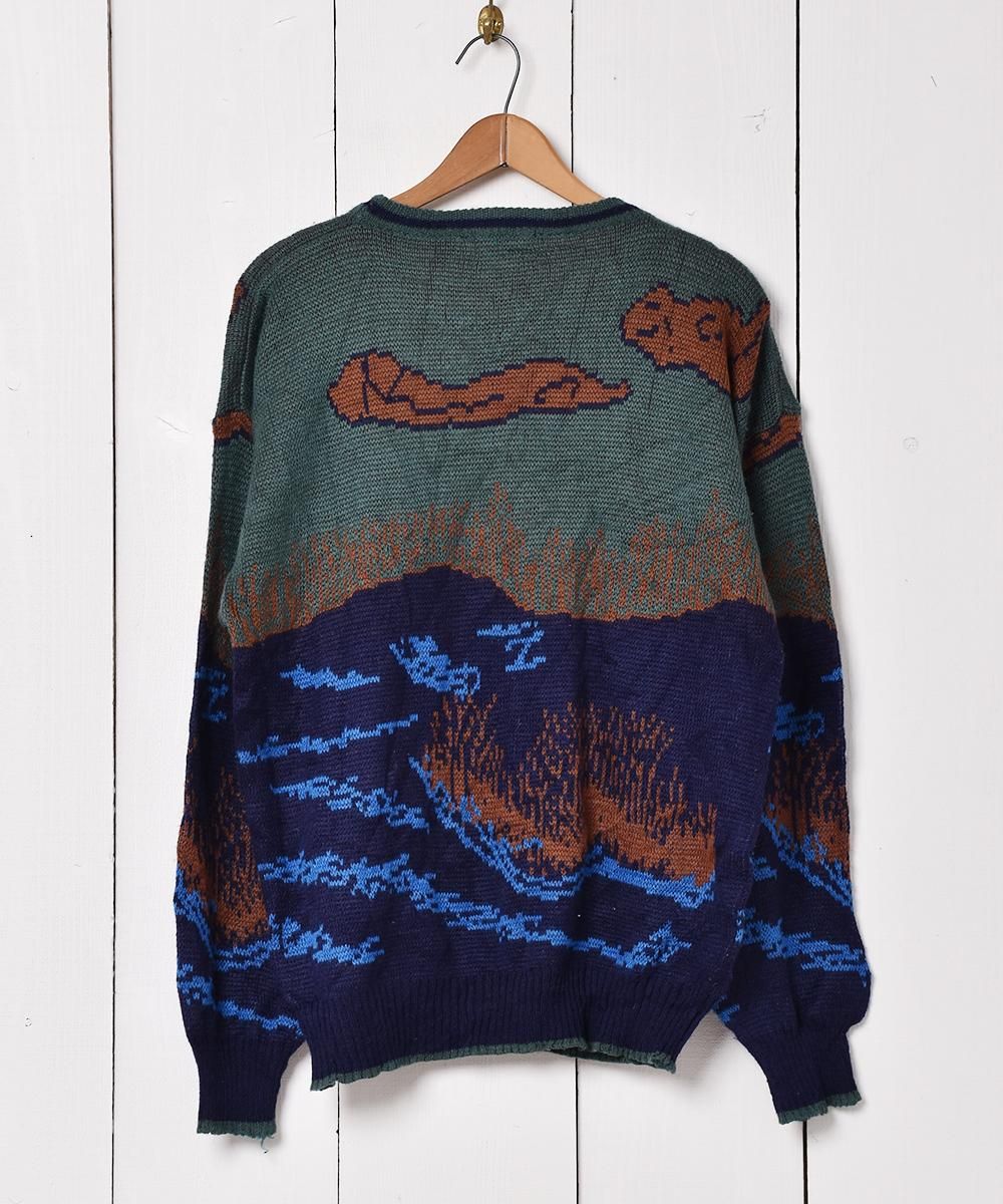 刺繍入り 風景柄セーター - 古着屋グレープフルーツ ムーン 刺繍入り 風景柄セーター - 古着屋グレープフルーツ ムーン