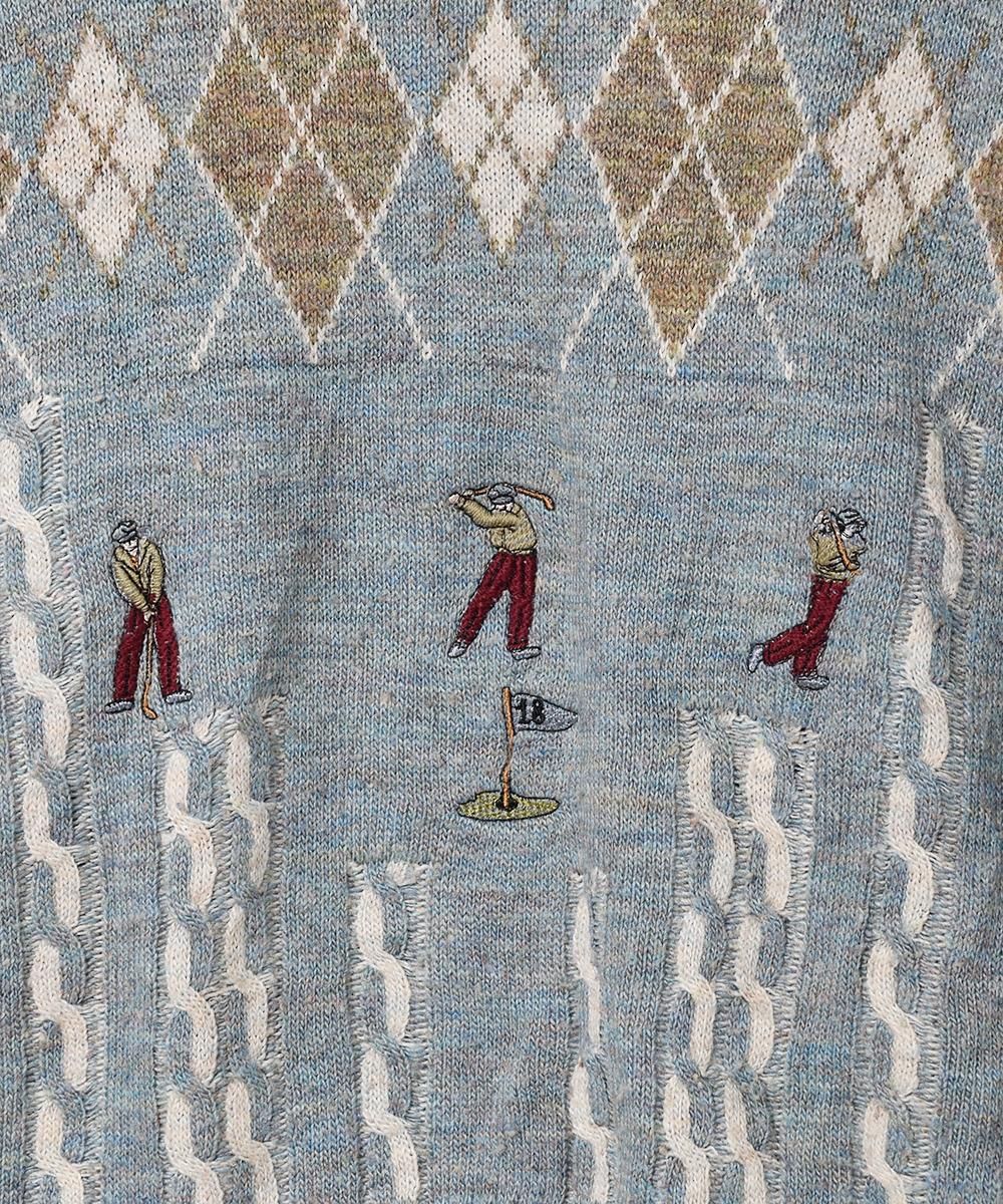 アーガイル ゴルフ 刺繍セーター - 古着屋グレープフルーツ