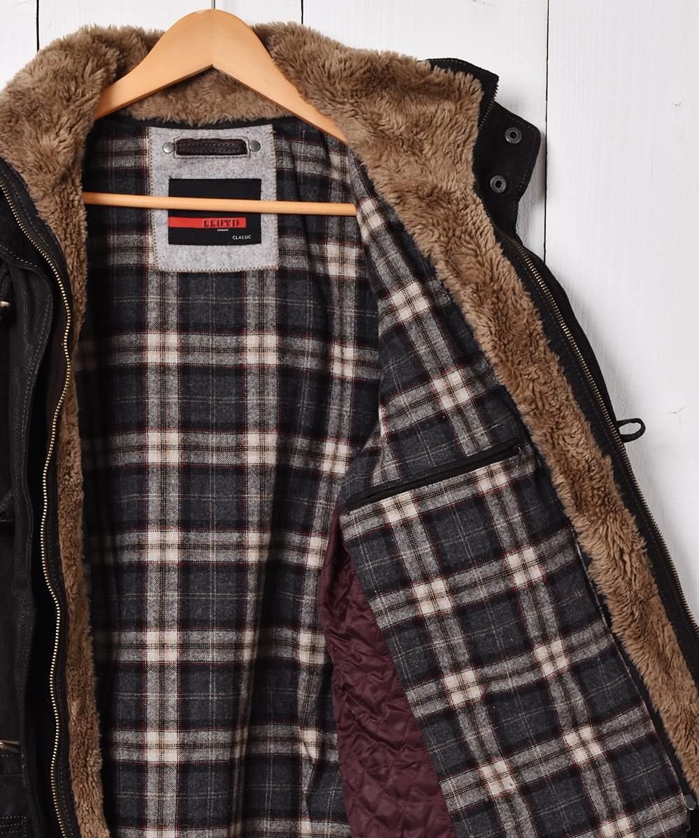 トグルボタン フード付き レザーコート - 古着屋グレープフルーツ