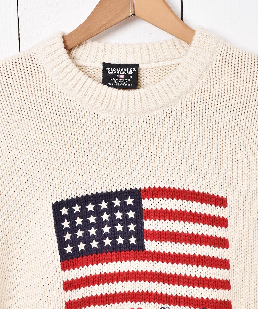 ブランド品専門の RALPH LAUREN ワンカラー星条旗ニットコットンニット