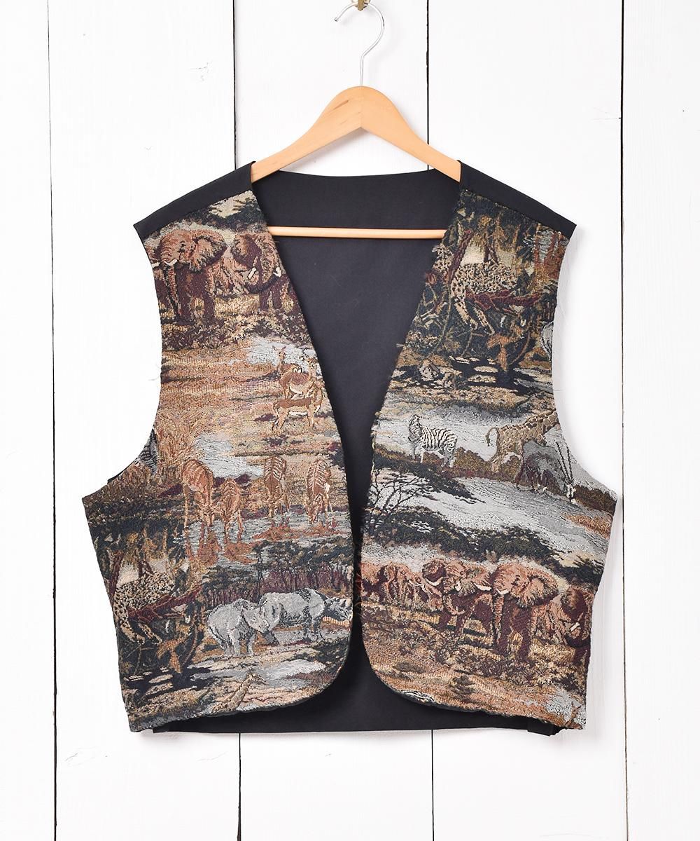 アニマル柄 タペストリーベスト - 古着屋グレープフルーツ