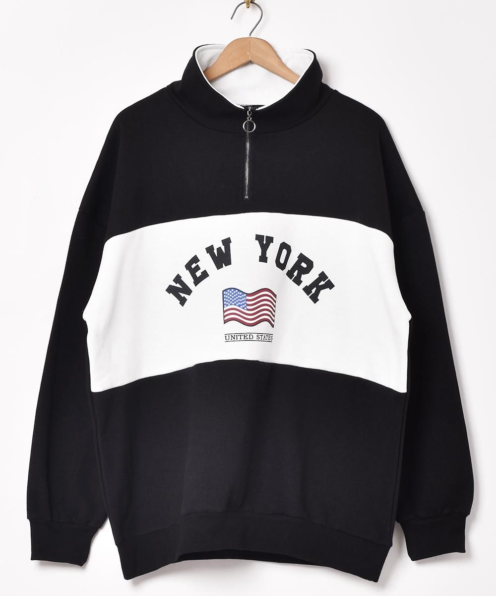 2色展開】ハイネック ハーフジップスウェット 「NEW YORK 2色展開】ハイネック ハーフジップスウェット 「NEW YORK