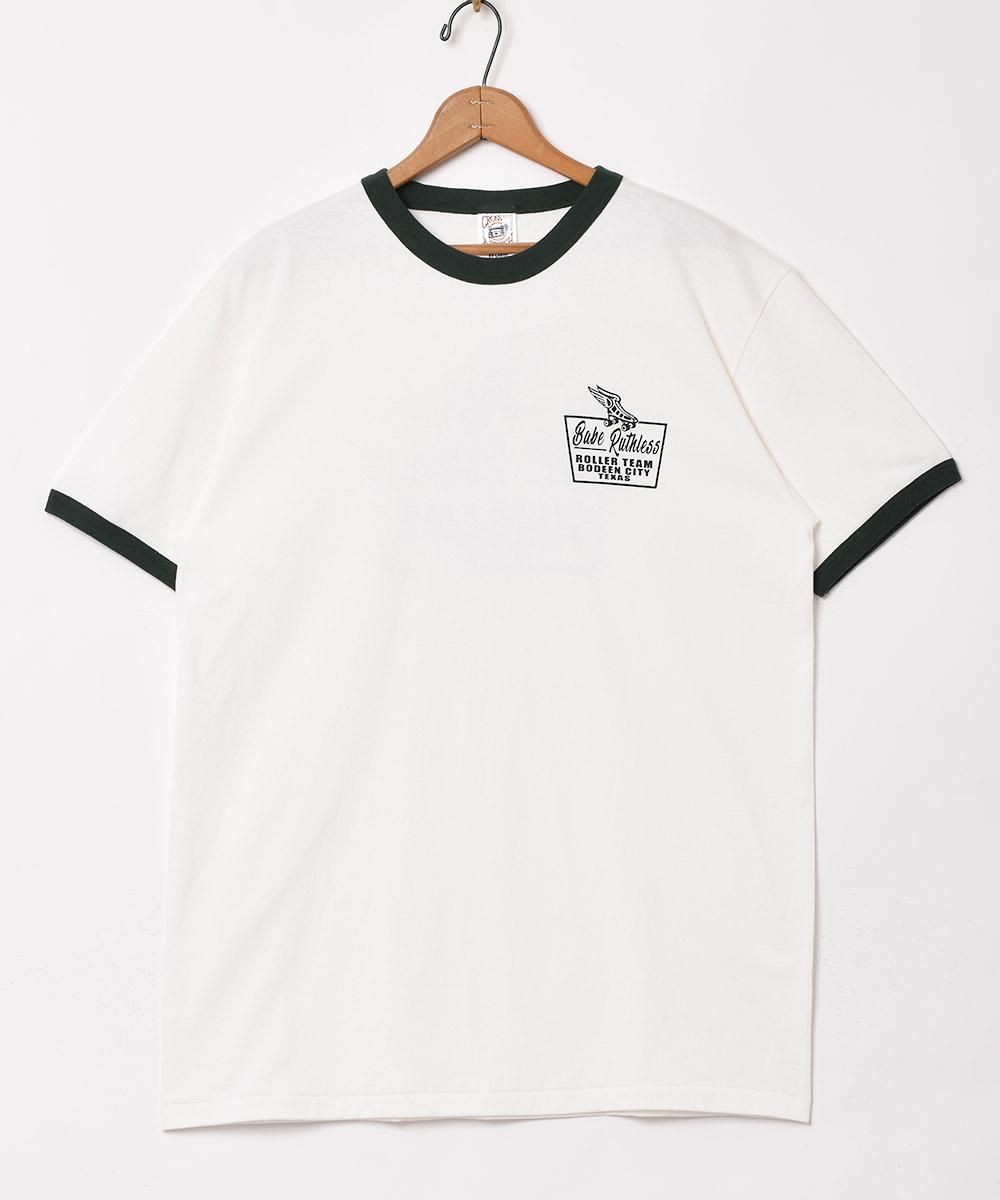 2色展開】Roller Skate プリント リンガーTシャツ グリーン