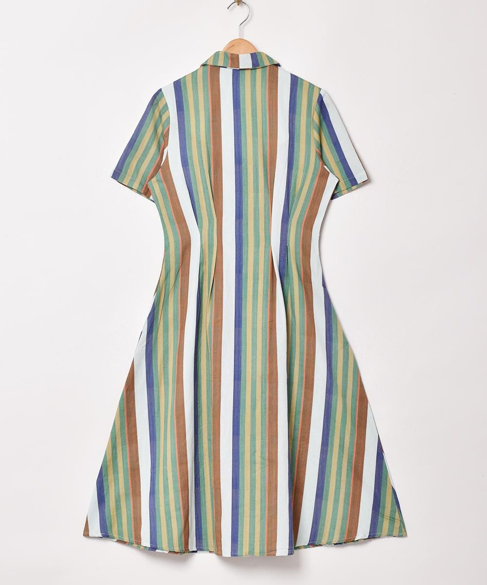 水色ストライプキャラクター柄ワンピース 水色ストライプキャラクター柄ワンピース