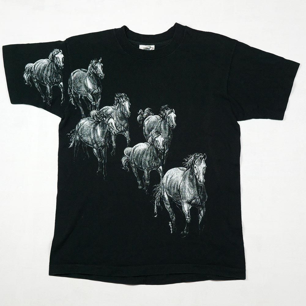 古着　アニマル　ウルフ　tシャツ 袖　フレアー　フリル　リメイク　US古着 古着 90s USA製 オオカミ ウルフ サンダー 両面 プリント T