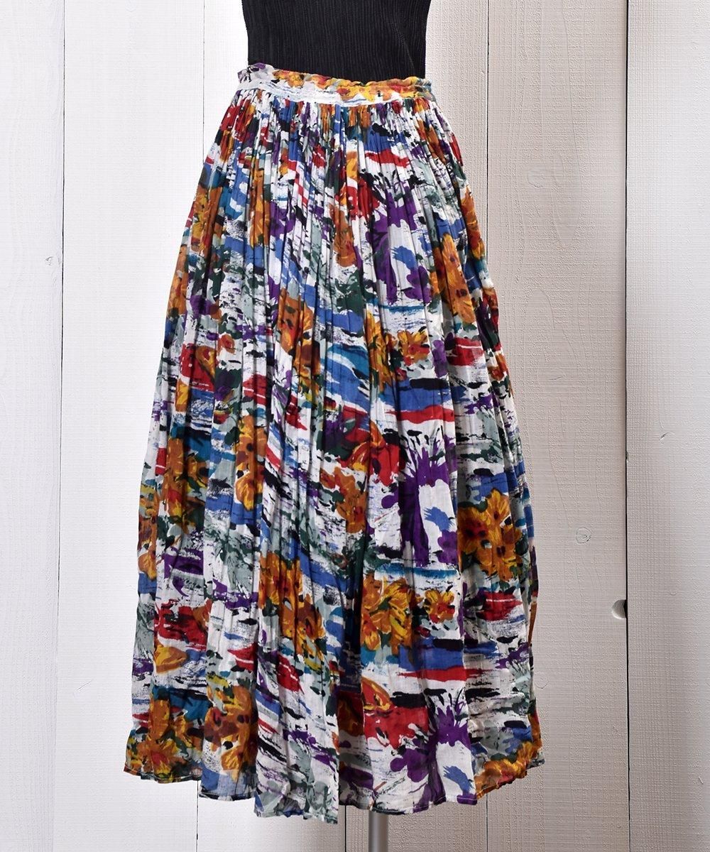 【気質アップ】 Made Pattern Flower Painting Skirt Cotton Indian India in スカート