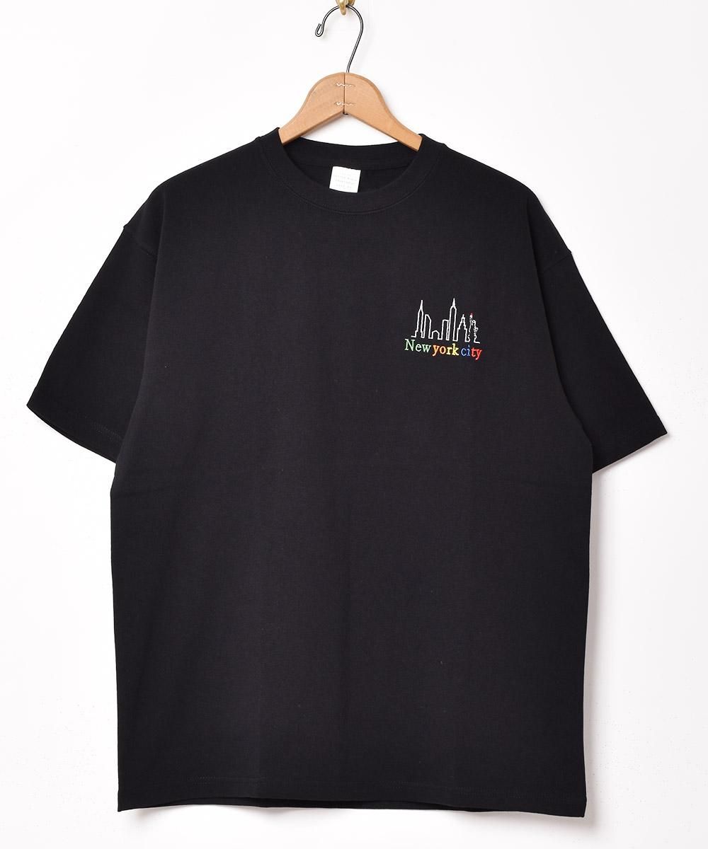 2色展開】ワンポイント 刺繍 Tシャツ 「New York」 ブラック 2色展開】ワンポイント 刺繍 Tシャツ 「New York」 ブラック