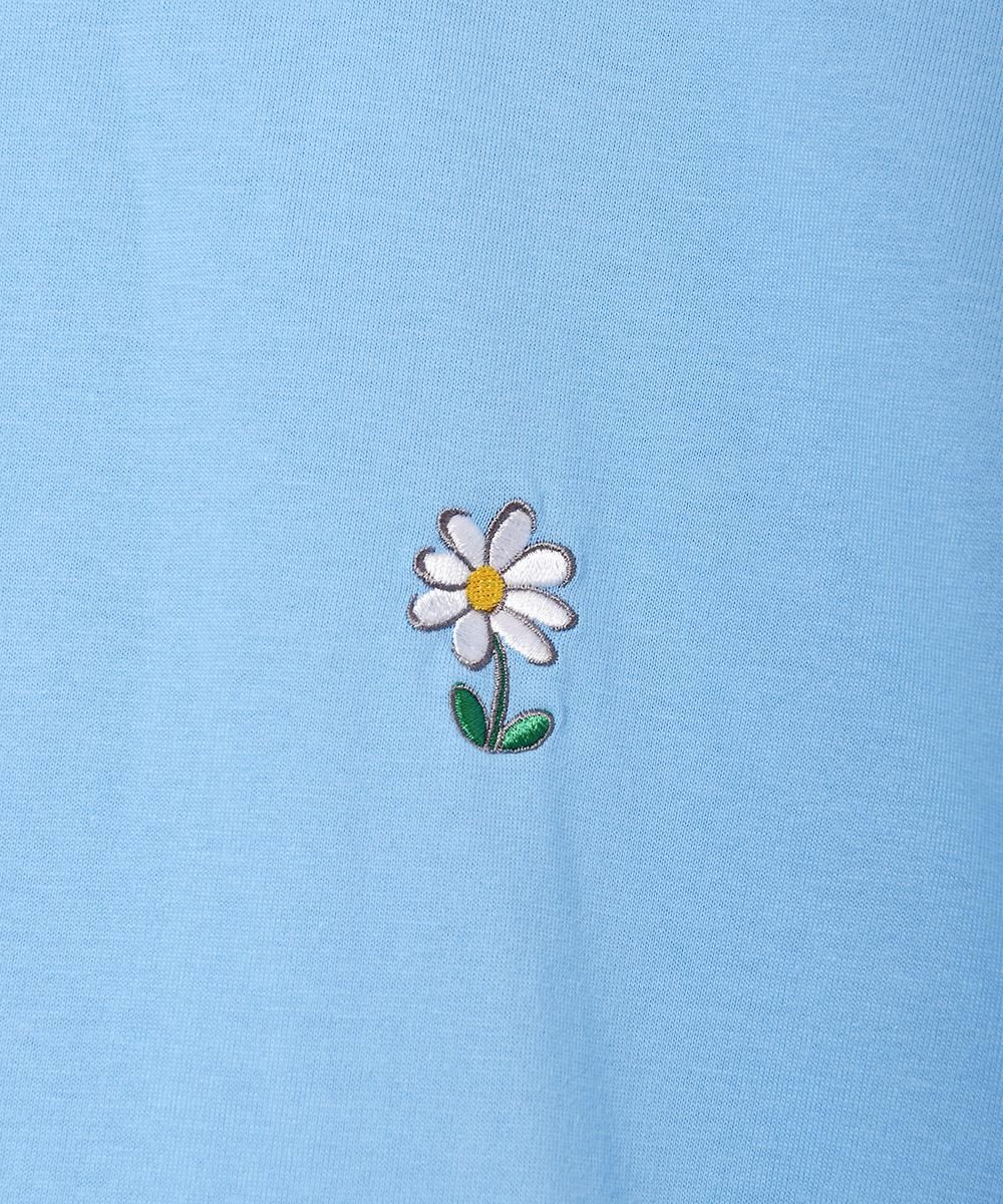 ワンポイント刺繍Tシャツ | Flower | サックスブルー - 古着屋