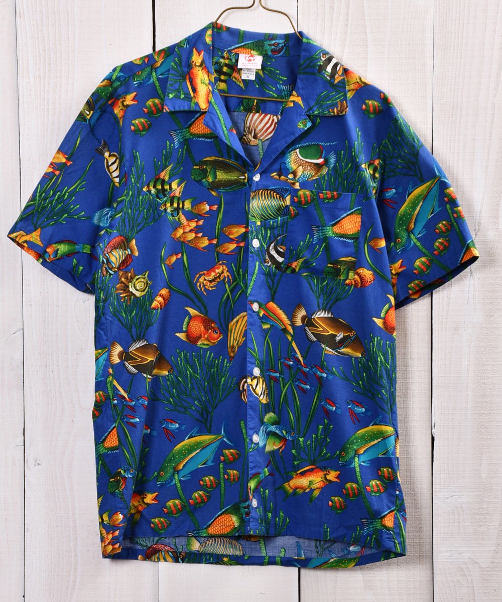 Made in USA Fish Pattern Short Sleeve Shirt｜お魚総柄半袖シャツ アメリカ製R1 - 古着のネット通販サイト  古着屋グレープフルーツ ムーン(Grapefruitmoon)Onlineshop ヴィンテージアイテム・レトロファッション