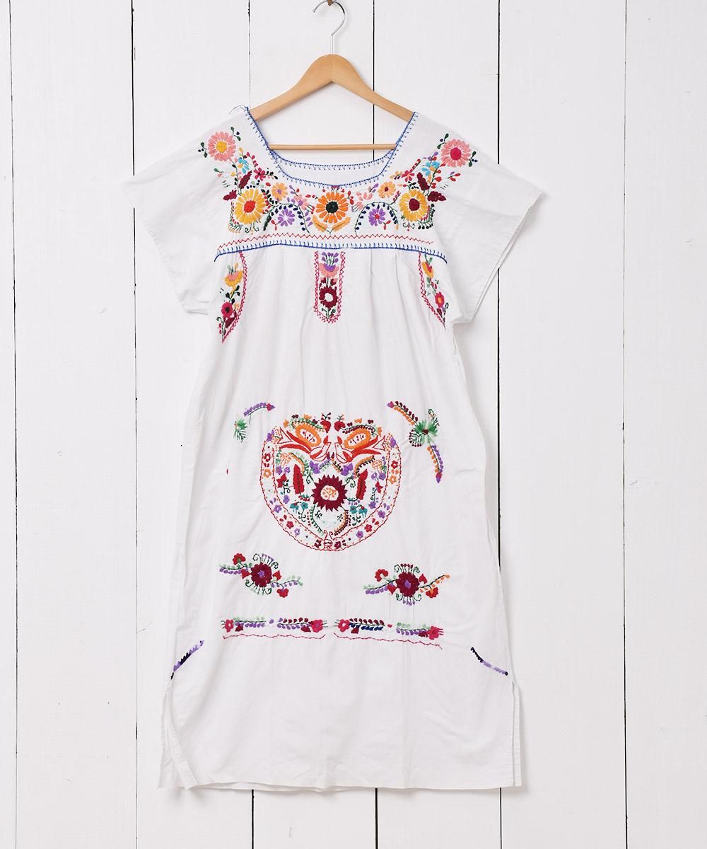 メキシカン刺繍 半袖 チュニックワンピース - 古着屋 メキシカン刺繍 半袖 チュニックワンピース - 古着屋