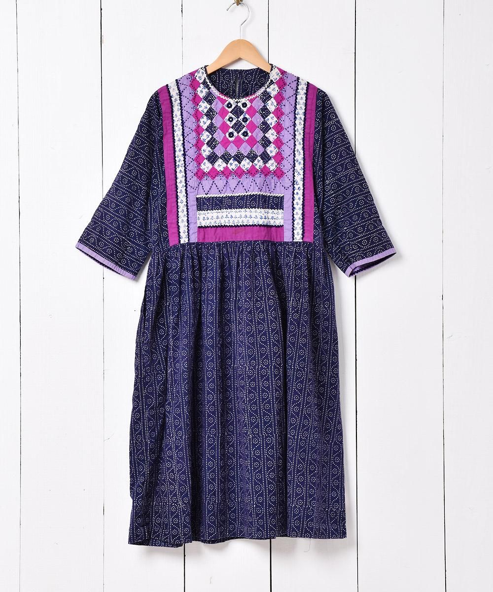 ミラーワーク刺繍 五分袖 ワンピース - 古着屋グレープフルーツ