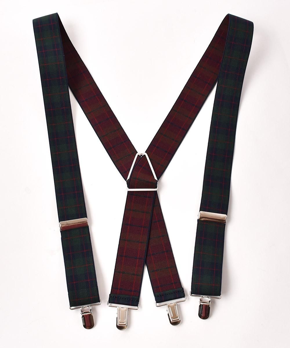 4色展開】タータンチェック柄 ワイドサスペンダー ネイビー - 古着屋