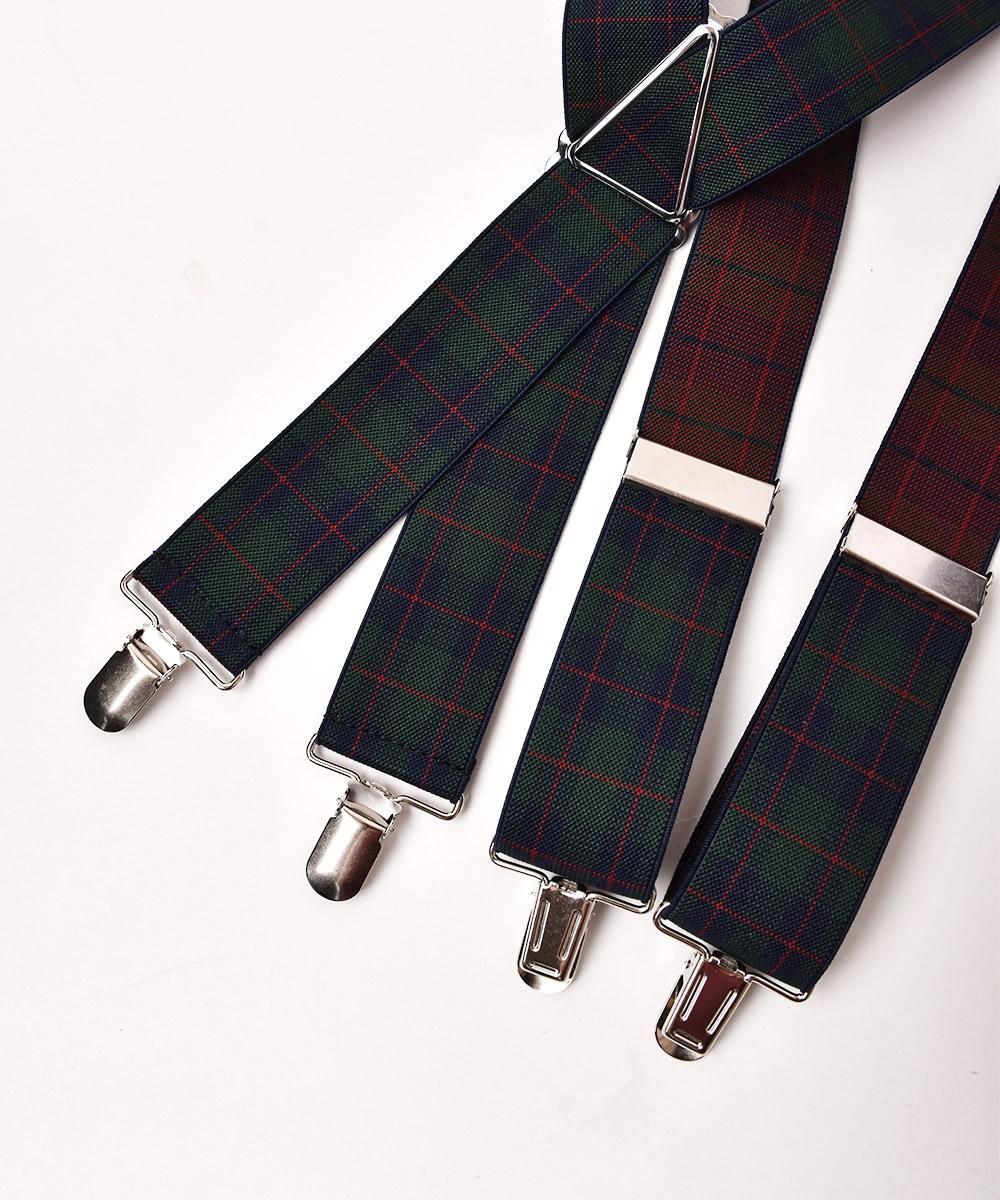 4色展開】タータンチェック柄 ワイドサスペンダー ネイビー - 古着屋