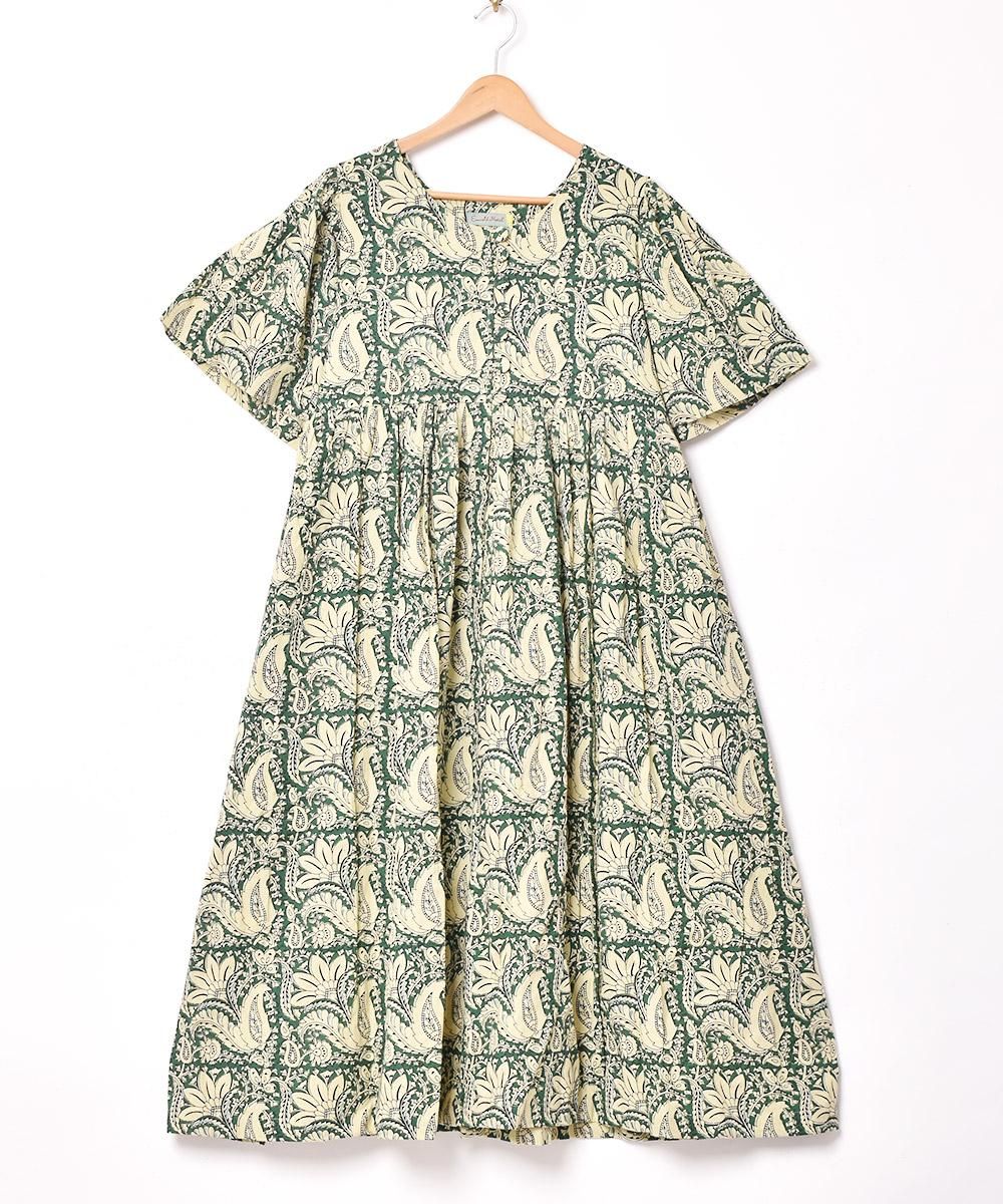 Emerald Motel」リーフ柄 半袖 ワンピース - 古着屋 Emerald Motel」リーフ柄 半袖 ワンピース - 古着屋