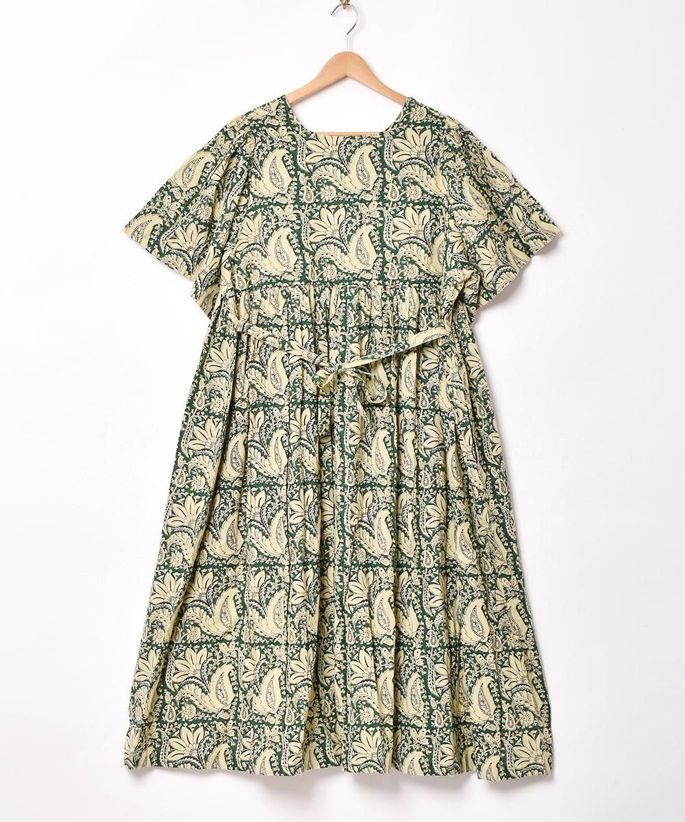 Emerald Motel」リーフ柄 半袖 ワンピース - 古着屋グレープフルーツ