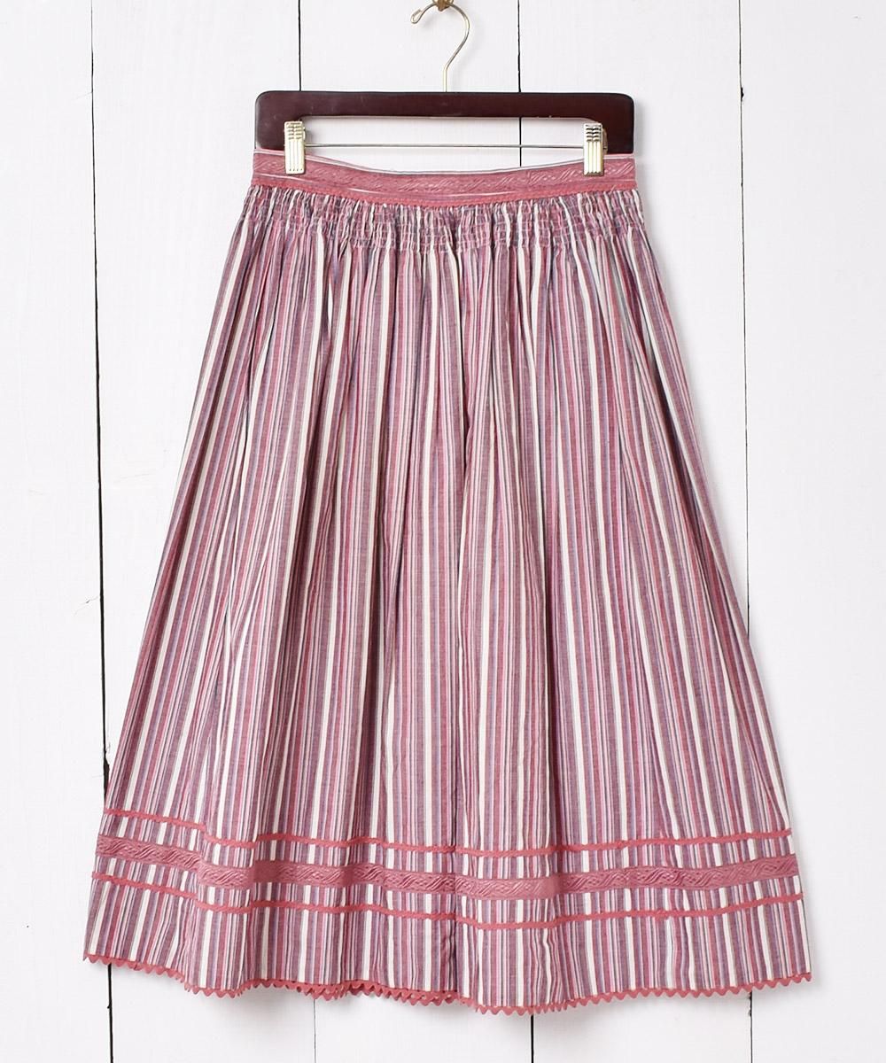 70s Vintageチロルスカート ヴィンテージ オレンジ 花柄 チロルスカート | Monique