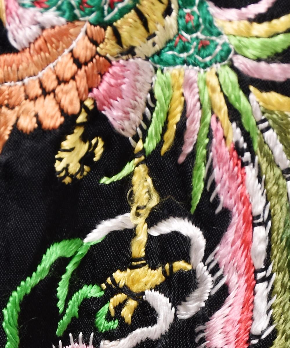 ガウン　ジャケット　ロング　リンドール　黄色　紫　昭和　レトロ　長袖 Made in China オリエンタル 刺繍 ロングガウン - 古着屋