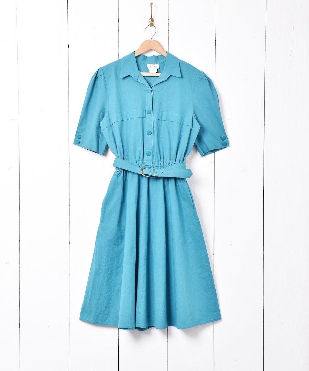 オープンカラー ベルトセット 半袖 シャツワンピース - 古着屋
