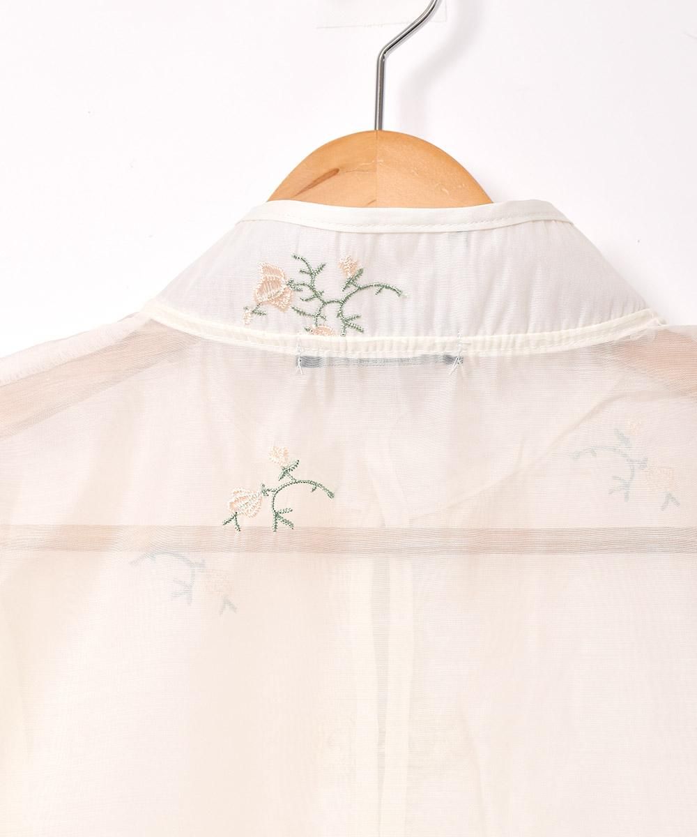 美品 HOFMANN COPENHAGEN デザインシアーシャツ刺繍丸襟