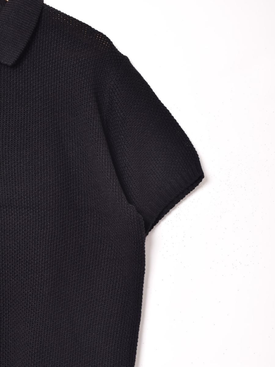 4色展開】「Trombones」ローゲージ 半袖 ニットポロシャツ ブラック